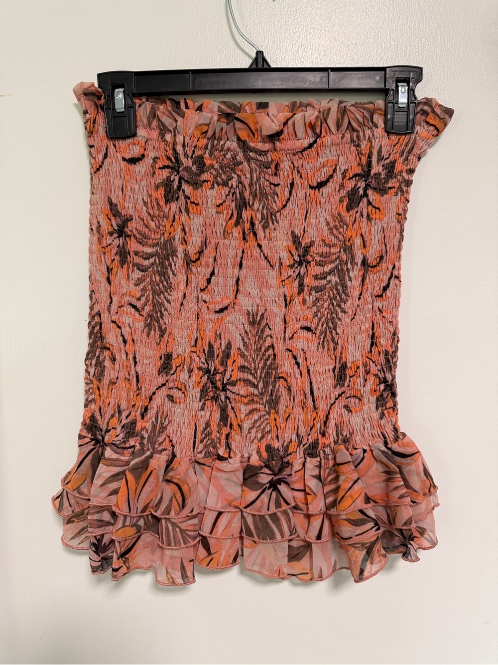 Smocked Floral Ruffle tube top - Pink Orange